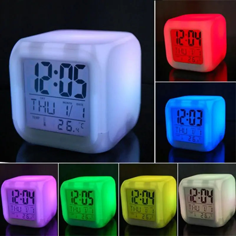 Creative LED Digital Alarm Clock – 7-Color Changing Night Light & Personalized Sublimation Display