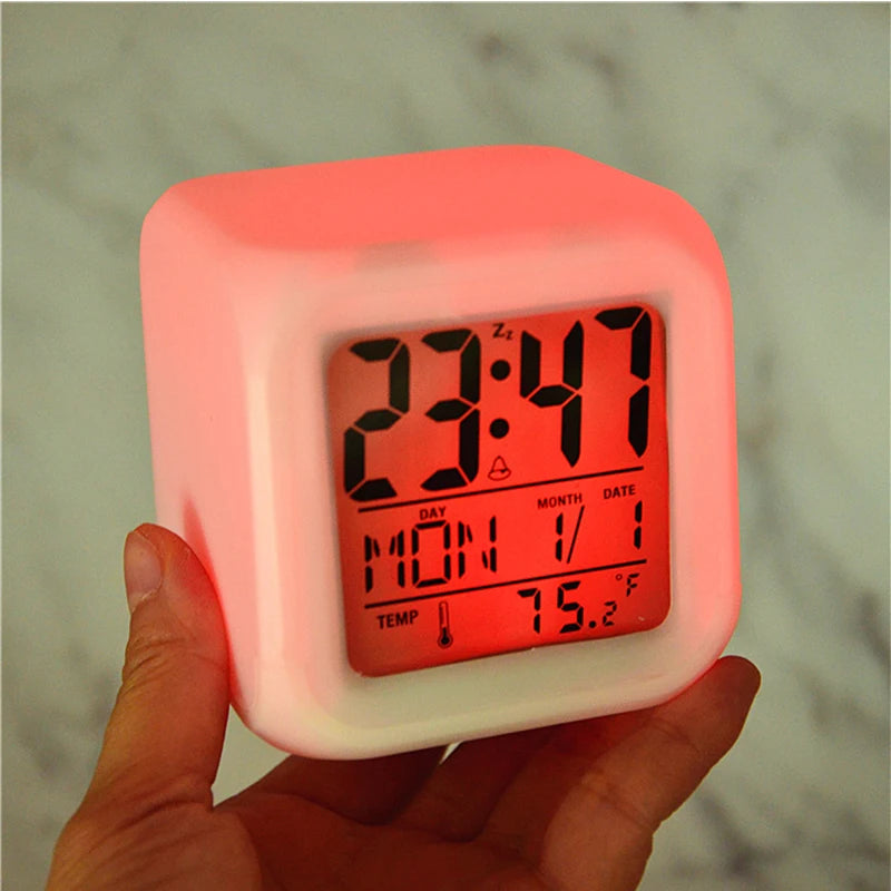 Creative LED Digital Alarm Clock – 7-Color Changing Night Light & Personalized Sublimation Display