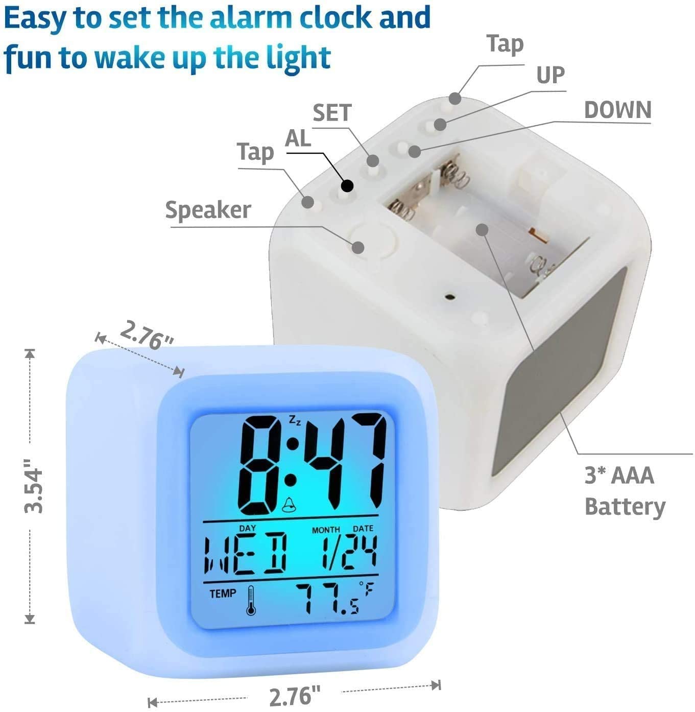 Creative LED Digital Alarm Clock – 7-Color Changing Night Light & Personalized Sublimation Display