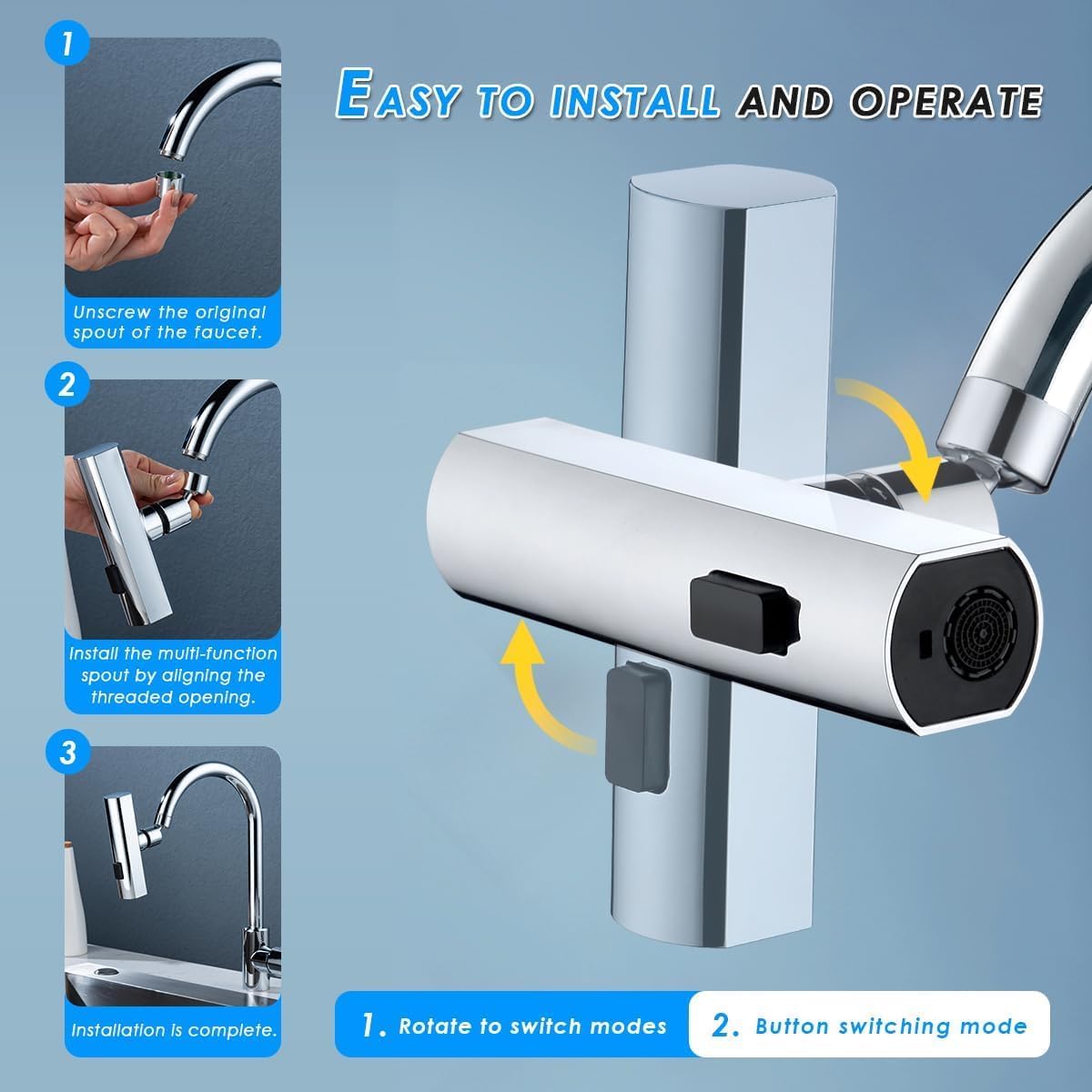 4-Mode Kitchen Faucet Extender | Pressurized Waterfall Sprayer & Splash-Proof Tap Adapter