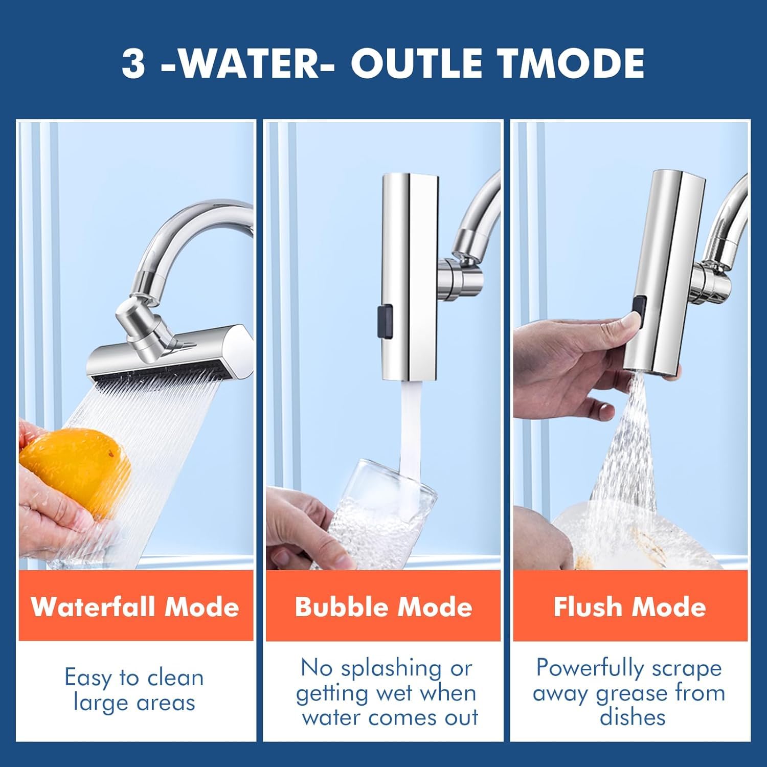 4-Mode Kitchen Faucet Extender | Pressurized Waterfall Sprayer & Splash-Proof Tap Adapter