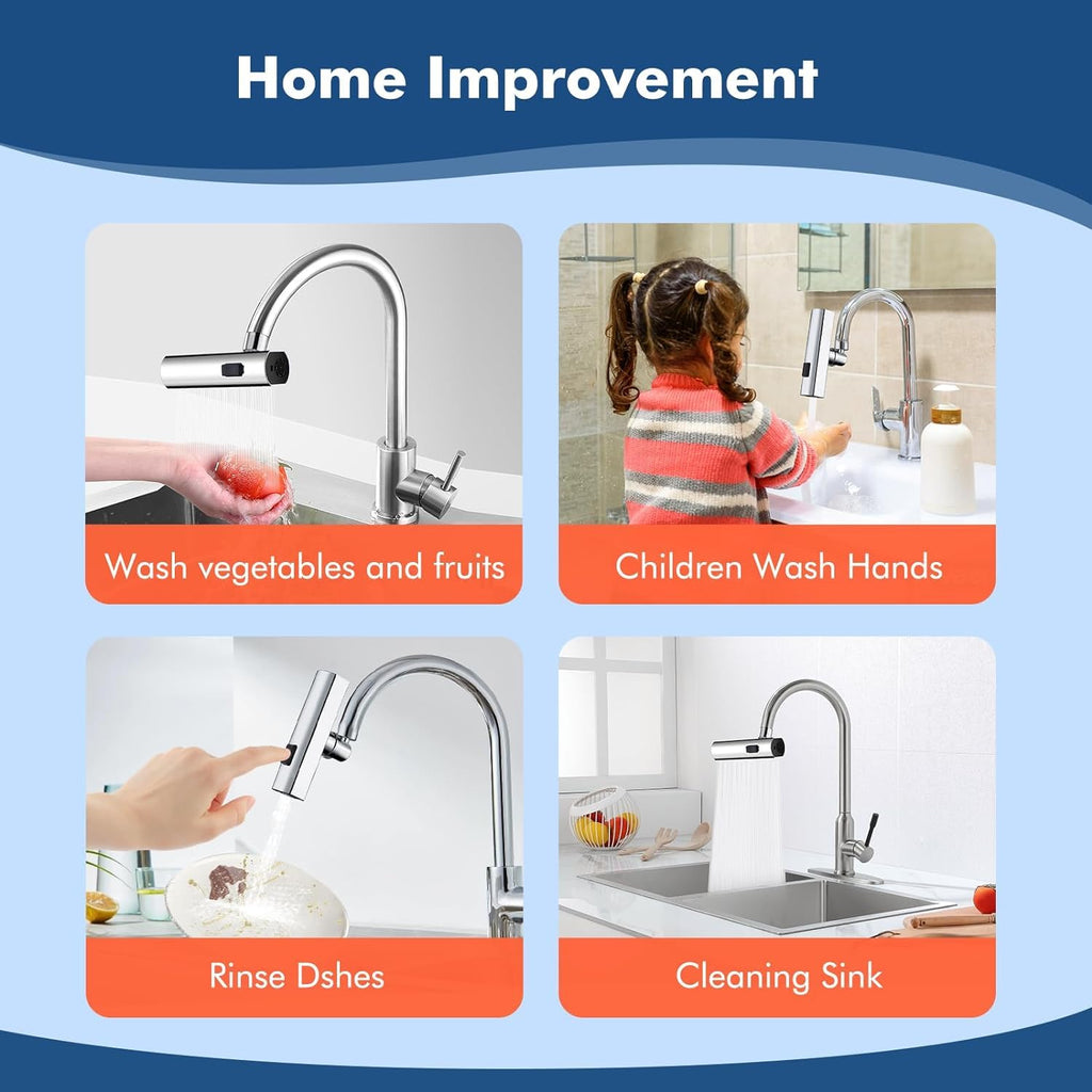 4-Mode Kitchen Faucet Extender | Pressurized Waterfall Sprayer & Splash-Proof Tap Adapter