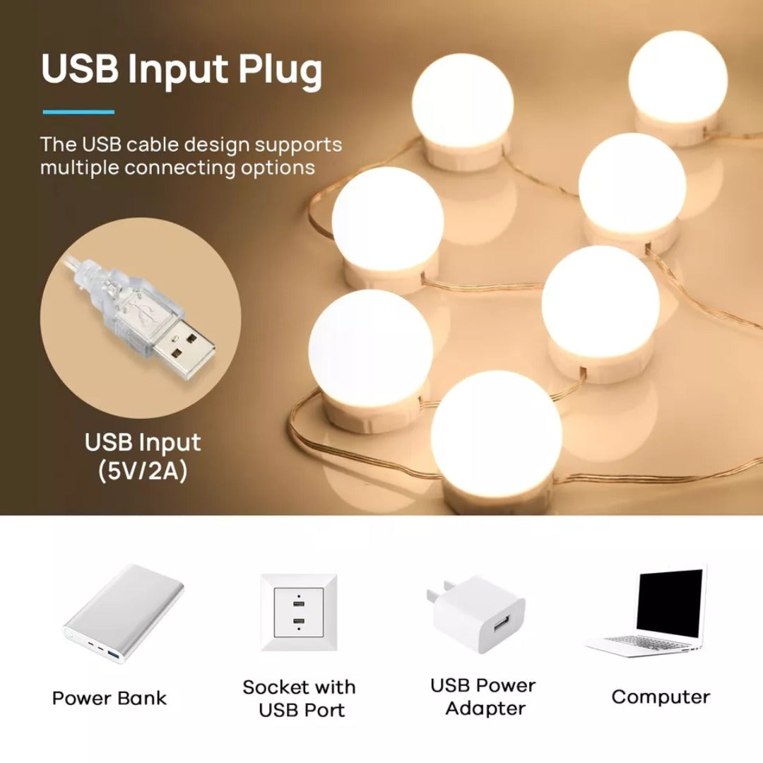 USB Vanity Mirror Lights | 10 Dimmable LED Bulbs for Makeup & Dressing Table