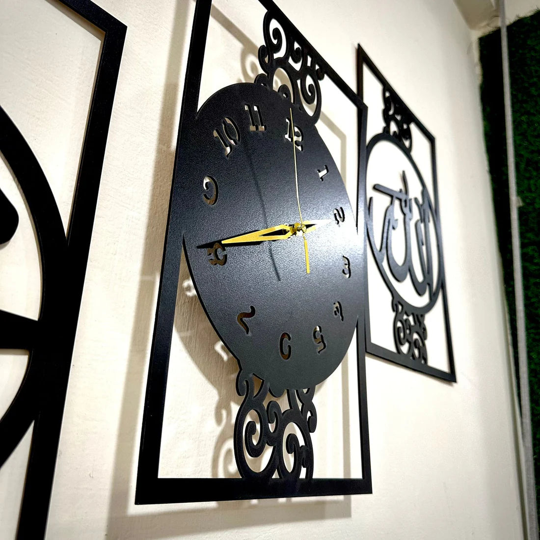 Premium Islamic 3D Wooden Wall Clock – Allah & Muhammad (ﷺ) Elegant Home & Office Decor