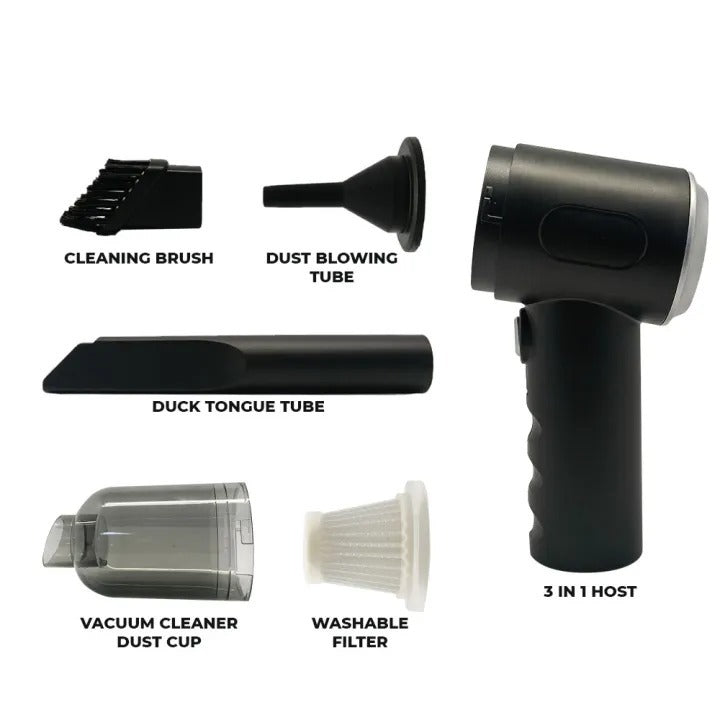 3-in-1 Portable Wireless Vacuum Cleaner | Air Duster, Blower & Air Pump | Powerful Suction for Car, Home & Laptop