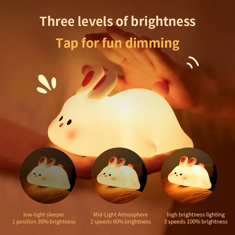 Cute Rabbit Silicone Night Light | Soft-Touch LED Lamp for Kids & Home Décor