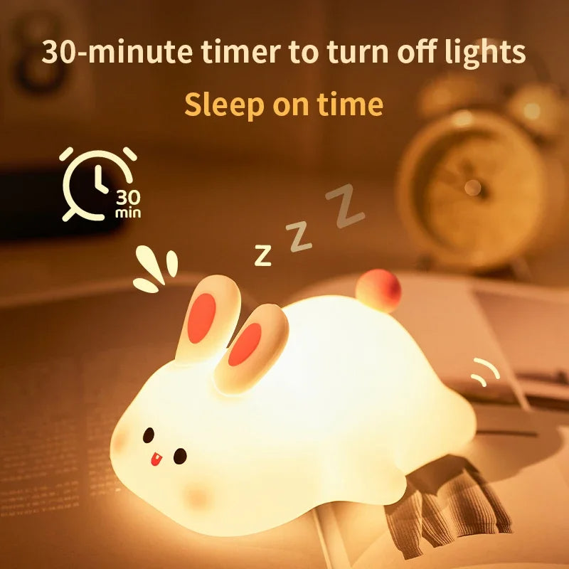 Cute Rabbit Silicone Night Light | Soft-Touch LED Lamp for Kids & Home Décor