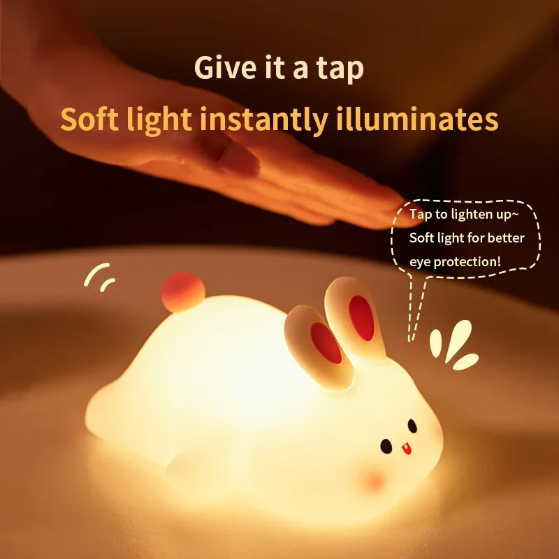 Cute Rabbit Silicone Night Light | Soft-Touch LED Lamp for Kids & Home Décor