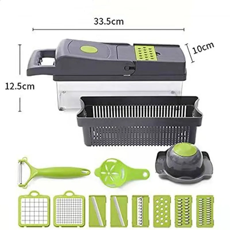 16-in-1 Multifunctional Vegetable Chopper | Manual Slicer, Dicer & Colander with Storage Container