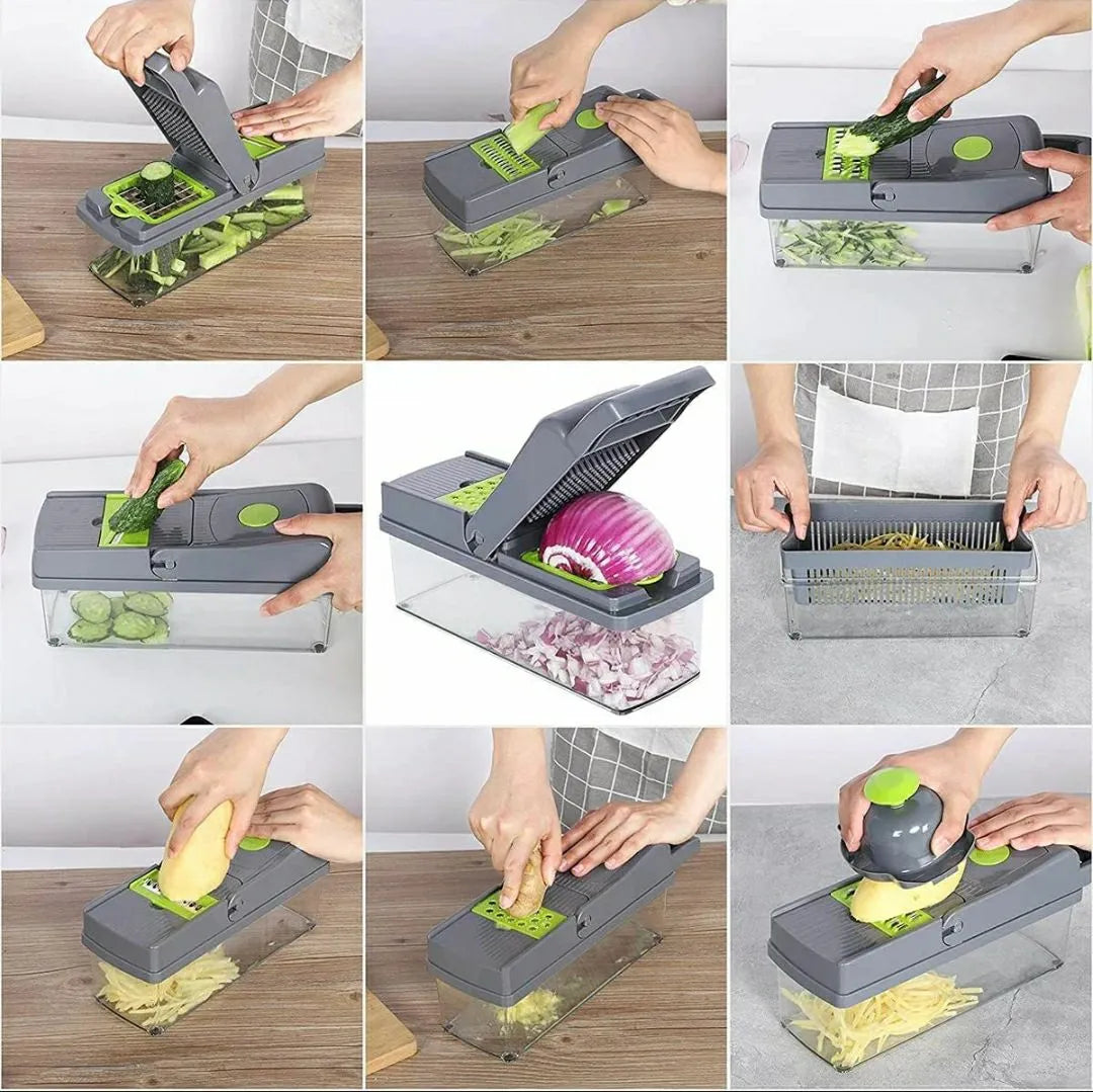 16-in-1 Multifunctional Vegetable Chopper | Manual Slicer, Dicer & Colander with Storage Container