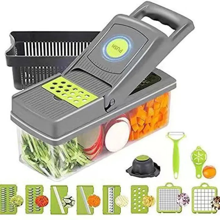 16-in-1 Multifunctional Vegetable Chopper | Manual Slicer, Dicer & Colander with Storage Container