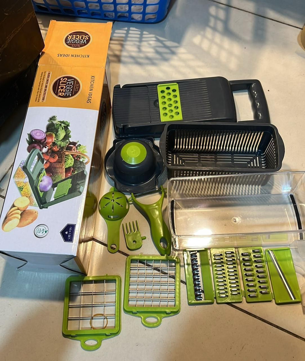 16-in-1 Multifunctional Vegetable Chopper | Manual Slicer, Dicer & Colander with Storage Container