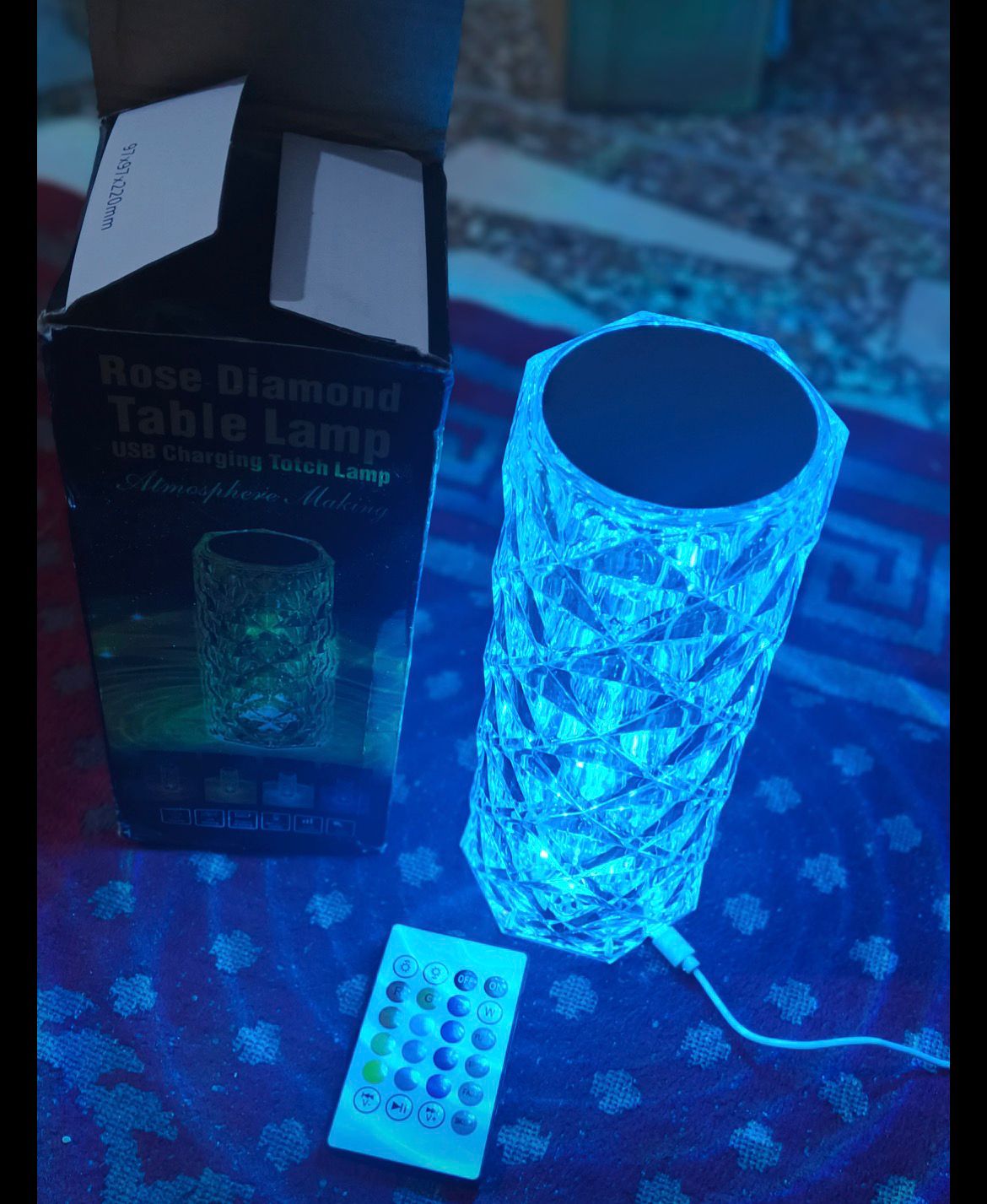 Rose Diamond Crystal Table Lamp – 16-Color RGB LED Touch & Remote Control Night Light | USB Rechargeable Portable Ambient Lamp