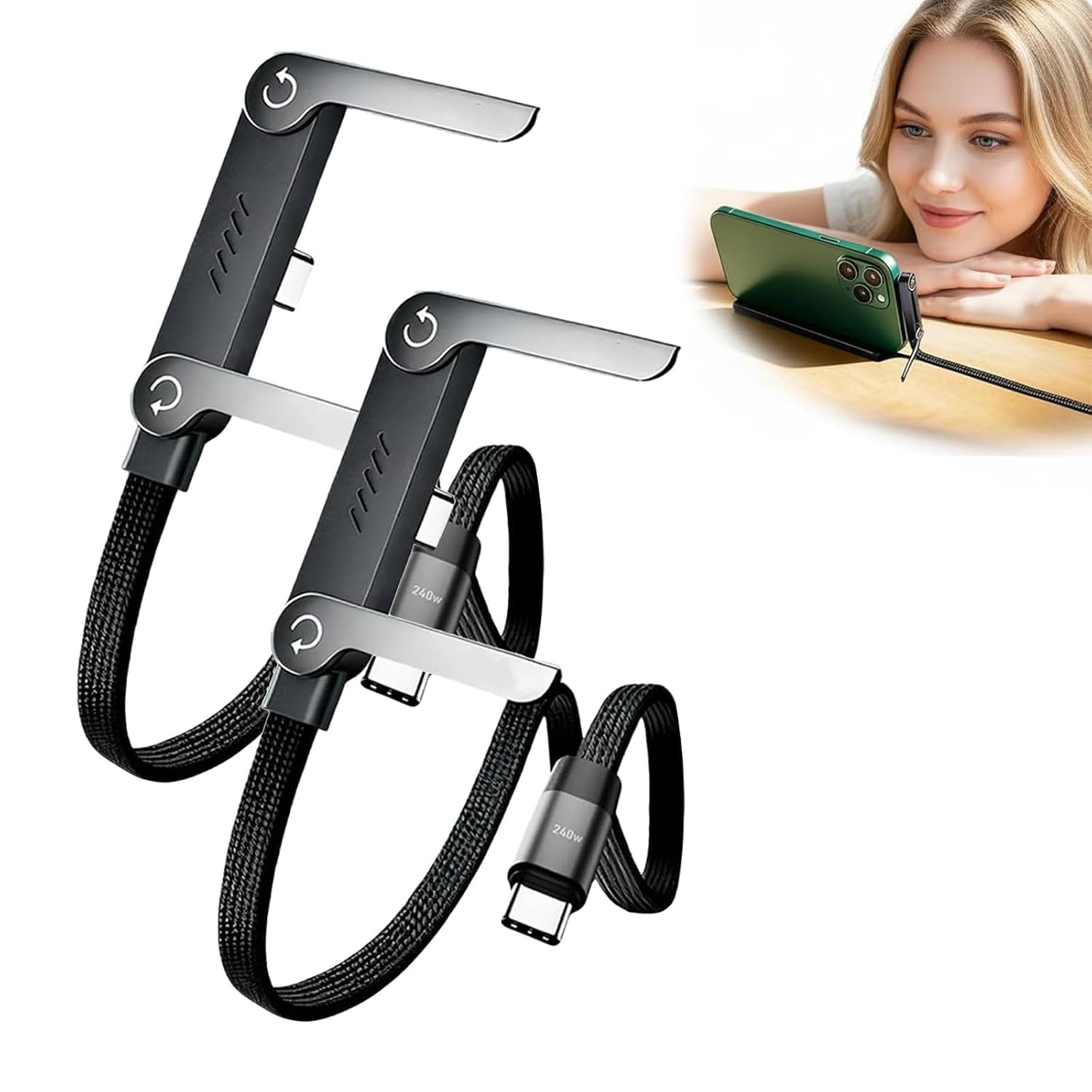 Premium 2-in-1 USB-C Cable with Stand | 240W Fast Charging
