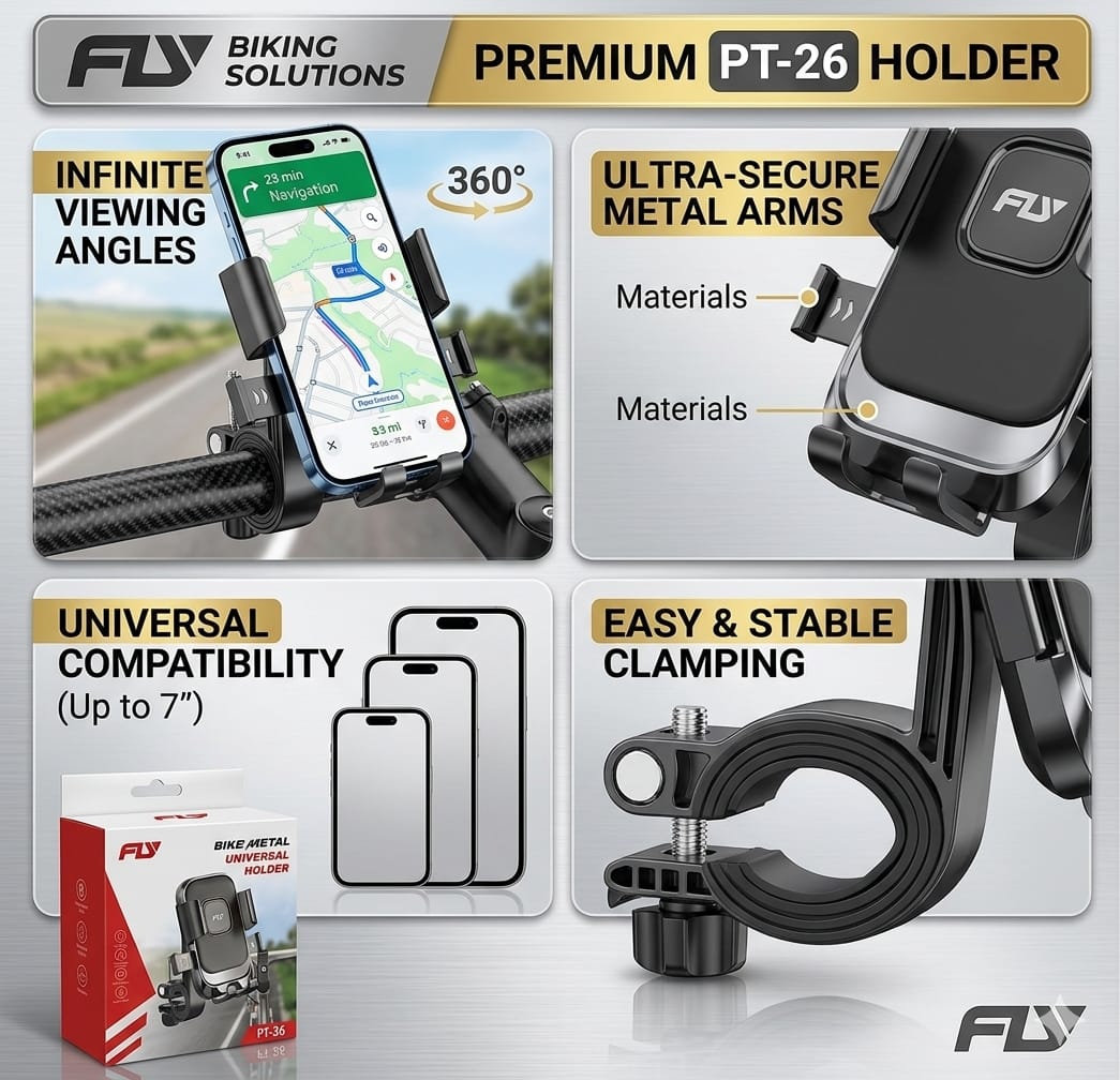 FLY Universal Bike & Motorcycle Phone Mount | 360° Adjustable Handlebar Holder