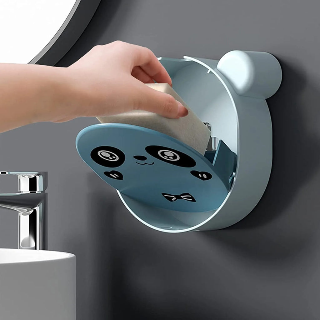 Cute Panda Wall-Mount Soap Dish Holder – Punch-Free Bathroom & Kitchen Rack (Random Color)