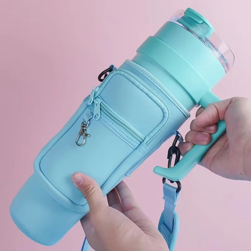 Tumbler Bottle Carrier Bag | Portable Protective Sleeve with Adjustable Shoulder Strap (Random Color)