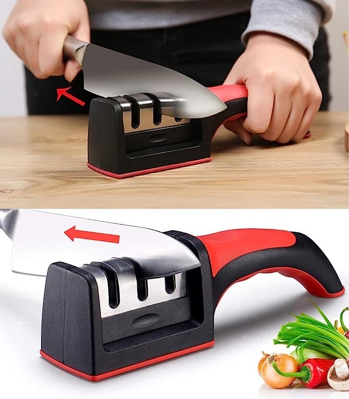 3-Stage Kitchen Knife Sharpener | Manual Knife Sharpening Tool with Non-Slip Base