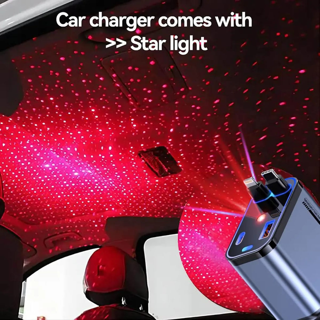 4-in-1 Fast Charging USB-C Car Adapter | Multi-Port Car Charger with LED Light
