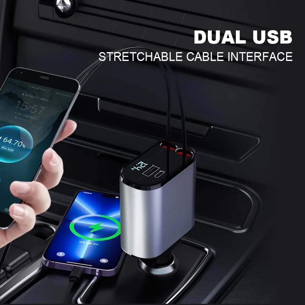 4-in-1 Fast Charging USB-C Car Adapter | Multi-Port Car Charger with LED Light