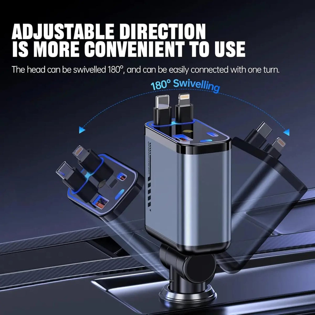 4-in-1 Fast Charging USB-C Car Adapter | Multi-Port Car Charger with LED Light