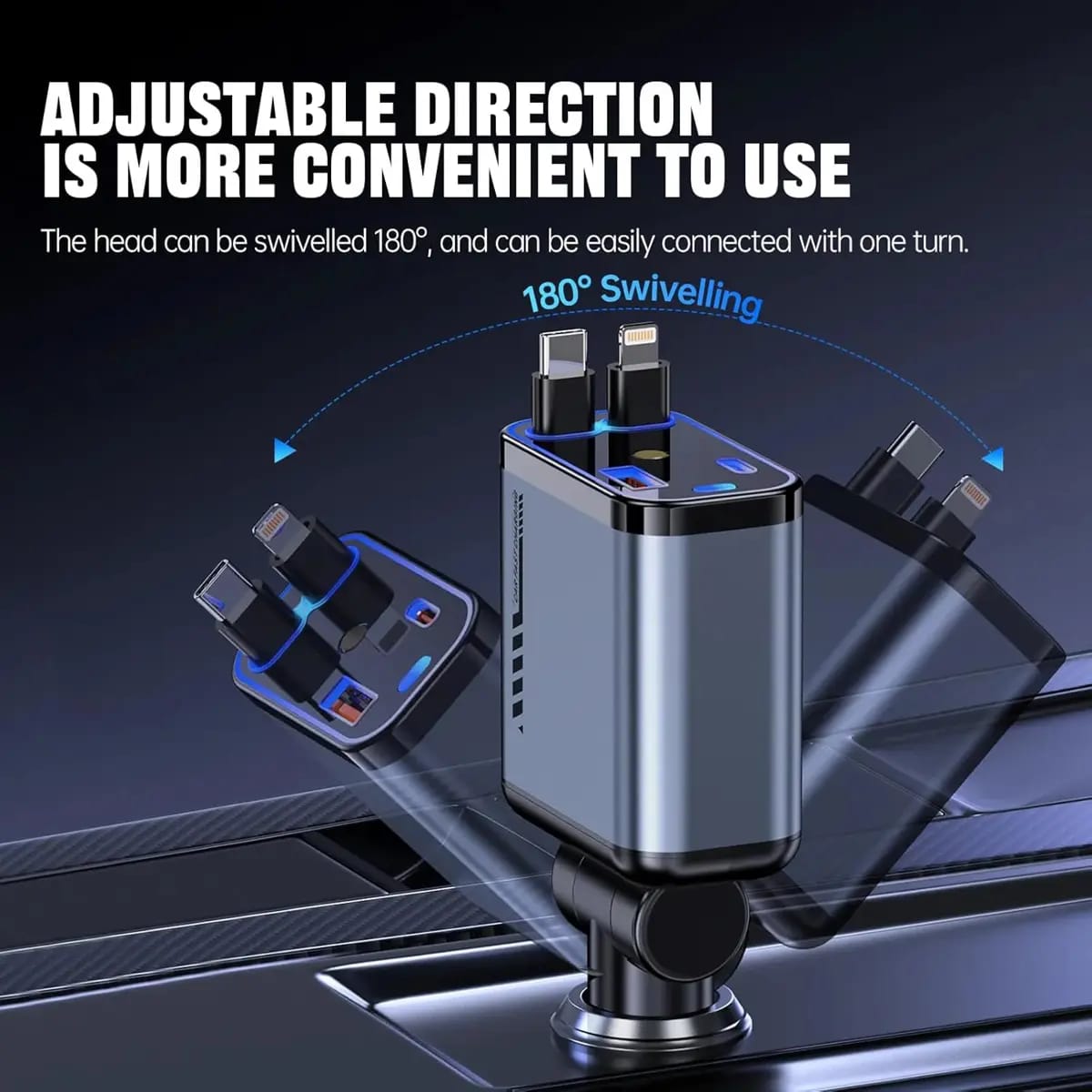 4-in-1 Fast Charging USB-C Car Adapter | Multi-Port Car Charger with LED Light
