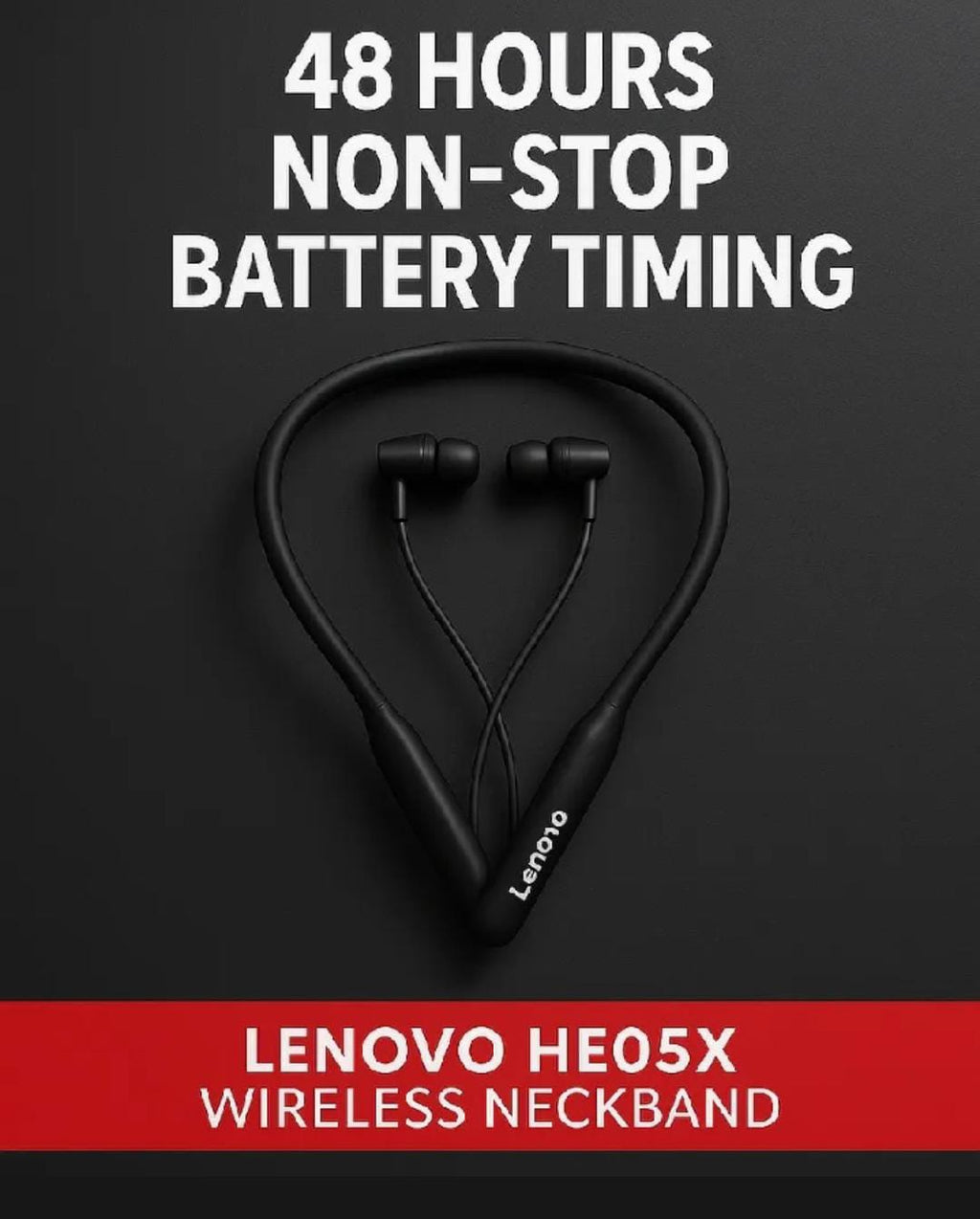 Lenovo HE05X Bluetooth Neckband Earphones – Magnetic Sports Earbuds with HD Stereo Sound & Built-in Mic