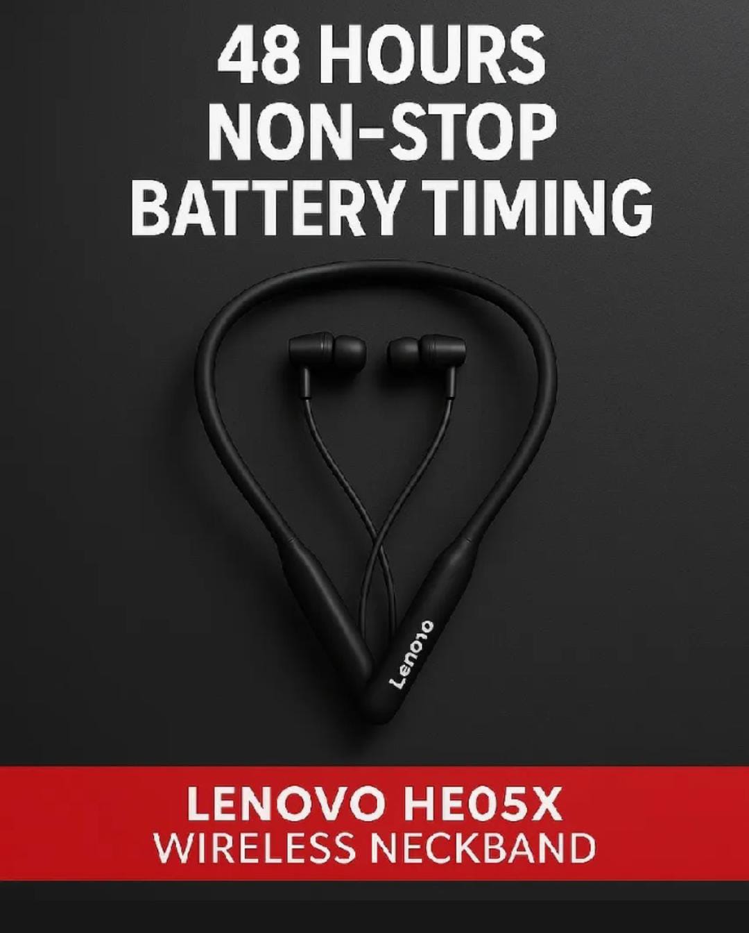 Lenovo HE05X Bluetooth Neckband Earphones – Magnetic Sports Earbuds with HD Stereo Sound & Built-in Mic