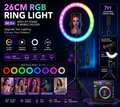 Professional 26cm RGB Ring Light | 7ft Stand & Mobile Holder for Streaming & Makeup